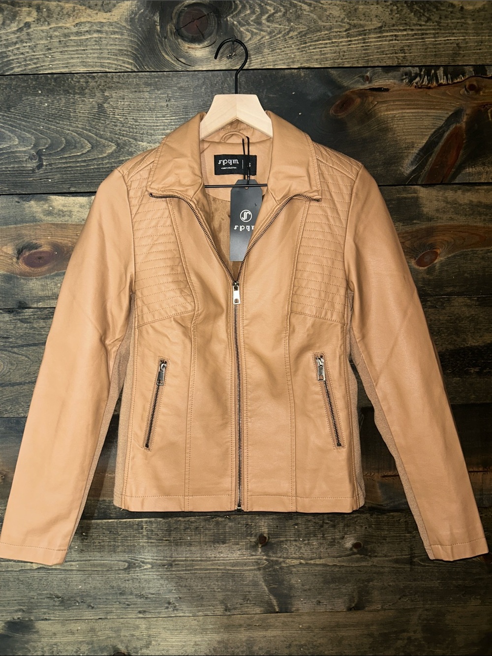 NWT Women's Tan Faux Leather Moto Jacket